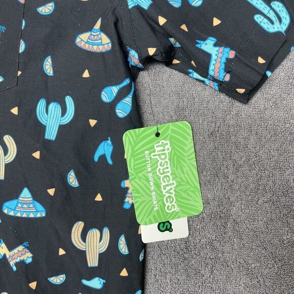 NWT Tipsy Elves Midnight Fiesta Mens XXL Black Hawaiian Shirt Button Up - Picture 5 of 9